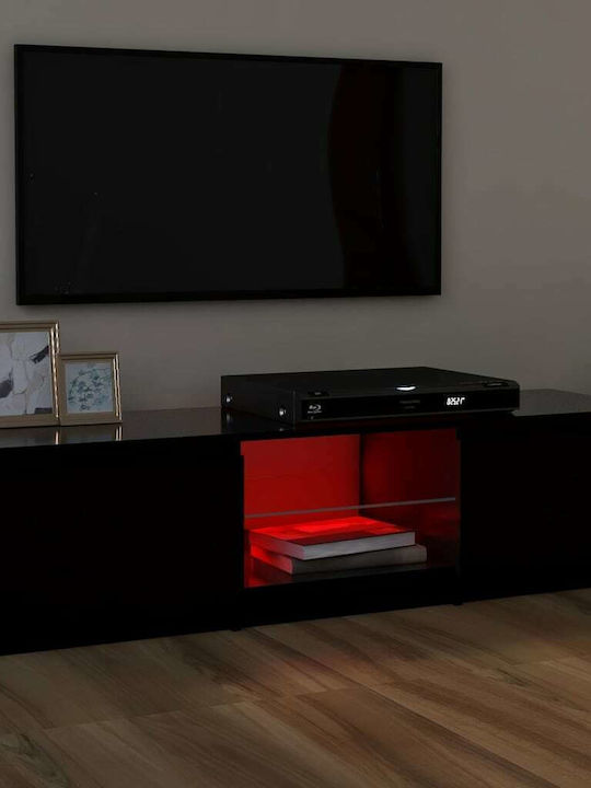 TV Stand Wooden with LED Lighting Black Velvet-Black Metal L120xW30xH35.5cm