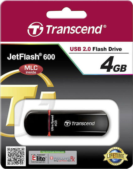 Transcend JetFlash 600 4GB USB 2.0 Stick Μαύρο