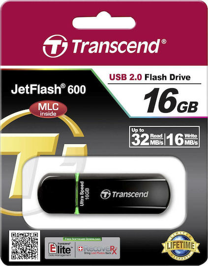 Transcend JetFlash 600 16GB USB 2.0 Stick Μαύρο