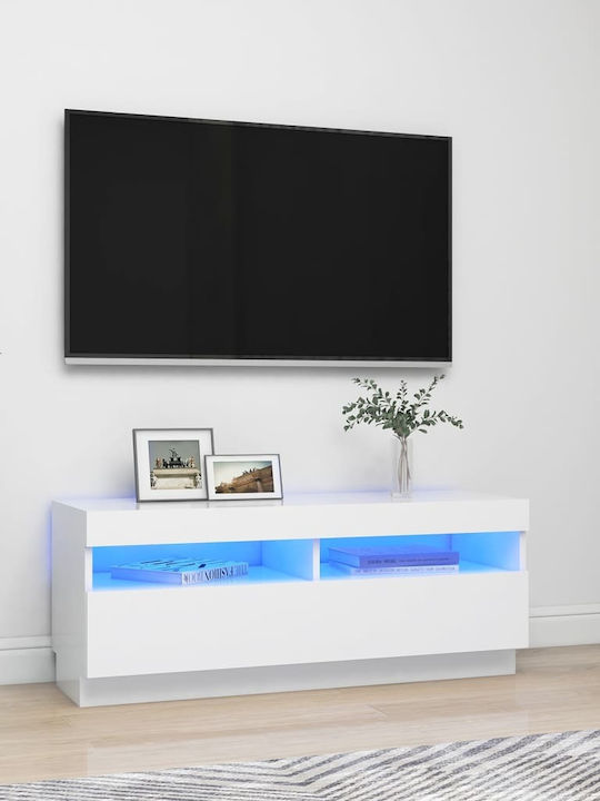 Έπιπλο TV din lemn cu Iluminare LED Λευκό M100xΠ35xΥ40cm