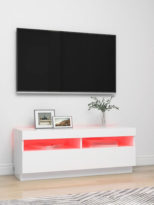 Телевизионно Мебелче с LED Осветление Бяло Д100xДл35xВ40см