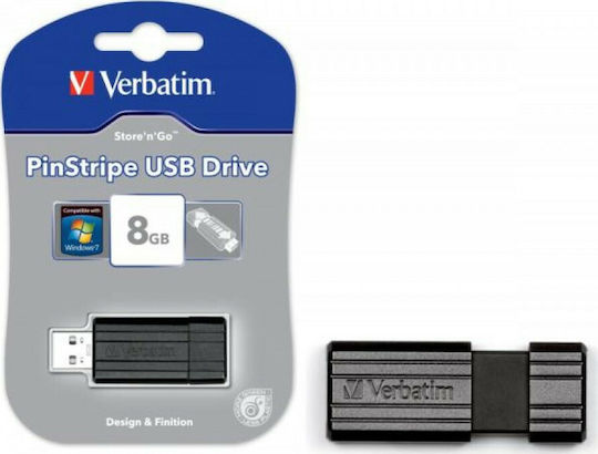 Verbatim PinStripe 8GB USB 2.0 Stick Μαύρο