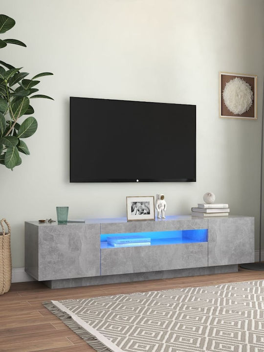 TV Stand Wooden with LED Lighting Grey Concrete L160xW35xH40cm