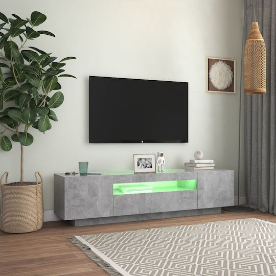 TV Stand Wooden with LED Lighting Grey Concrete L160xW35xH40cm