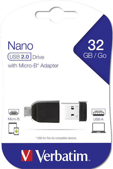 Verbatim Store 'n' Stay Nano 32GB USB 2.0 Stick cu conexiune USB-A & micro USB-B Negru