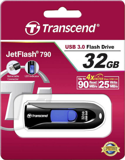Transcend JetFlash 790 32GB USB 3.0 Stick Black
