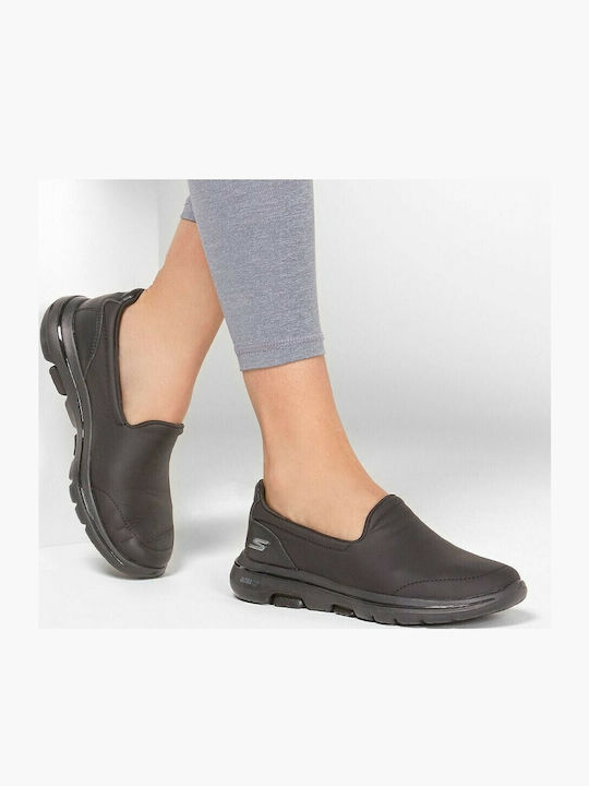 Gowalk 5 Polished Γυναικεία Slip-On Δερμάτινα Μαύρα