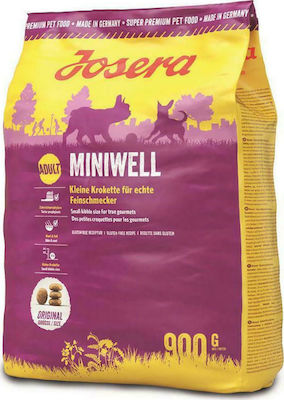 Josera Adult Miniwell 0.9kg Hrană Uscată fără Gluten pentru Câini Adulți de Rase Mici cu Porumb, Păsări de curte și Orez