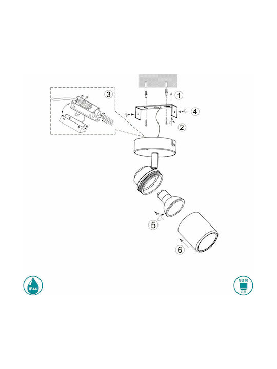 Trio Lighting Single Spot with Socket GU10 in Silver Color