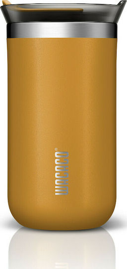 Wacaco Octaroma Lungo Travel Mug Glass Thermos Stainless Steel BPA Free 300ml Yellow with Mouthpiece