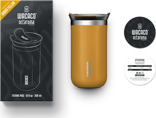 Wacaco Octaroma Lungo Travel Mug Glass Thermos Stainless Steel BPA Free 300ml Yellow with Mouthpiece
