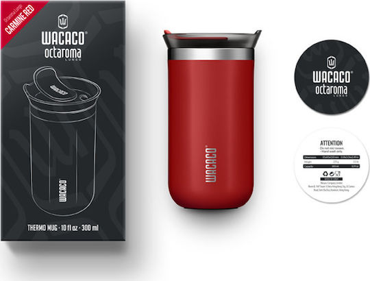 Wacaco Octaroma Lungo Travel Mug Ποτήρι Θερμός Ανοξείδωτο BPA Free 300ml Κόκκινο με Επιστόμιο