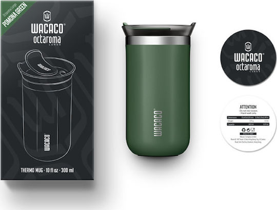 Wacaco Octaroma Lungo Travel Mug Glass Thermos Stainless Steel BPA Free 300ml Green with Mouthpiece