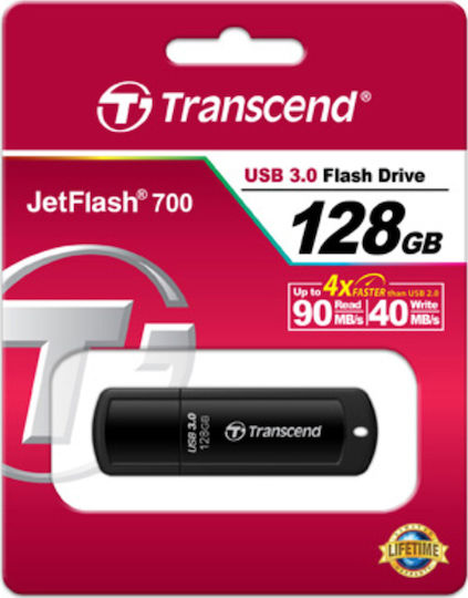 Transcend JetFlash 700 128GB USB 3.0 Stick Μαύρο