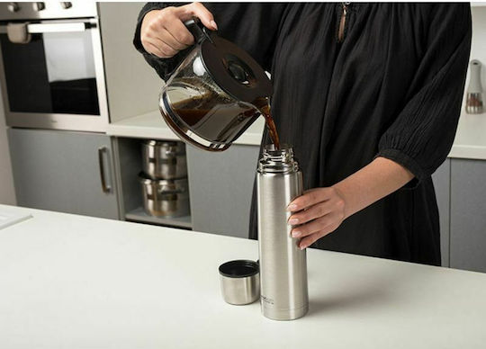 Nava Valve Lid-Cup Bottle Thermos Stainless Steel 1lt Silver with Cap-Cup