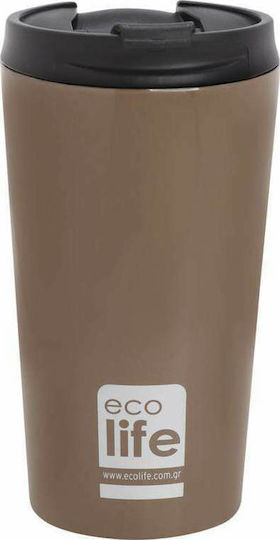 Ecolife Coffee Cup Glass Thermos Stainless Steel BPA Free 370ml Brown
