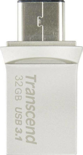 Transcend JetFlash 890 32GB USB 3.1 Stick Ασημί