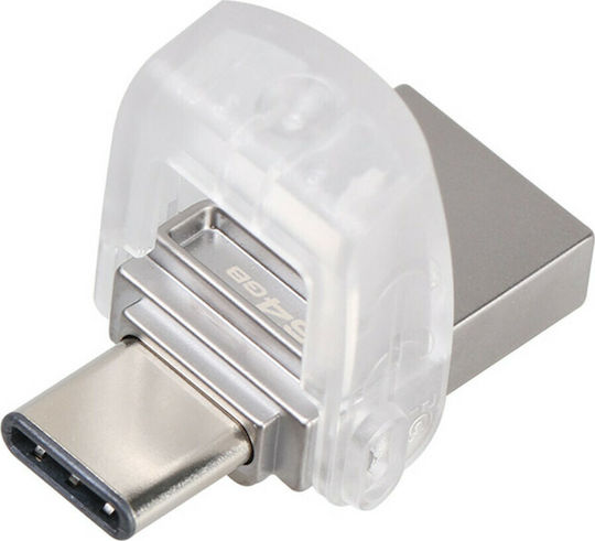 Kingston DataTraveler microDuo 3C 64GB USB 3.1 Stick με σύνδεση USB-A & USB-C Ασημί