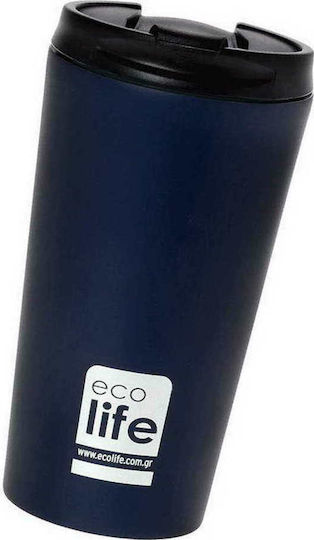 Ecolife Coffee Cup Glass Thermos Stainless Steel BPA Free 370ml Blue with Mouthpiece