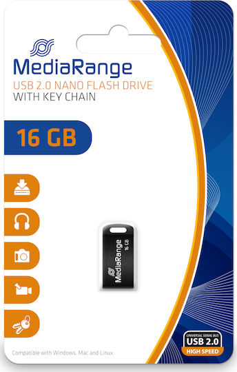 MediaRange 16GB USB 2.0 Стик Черен