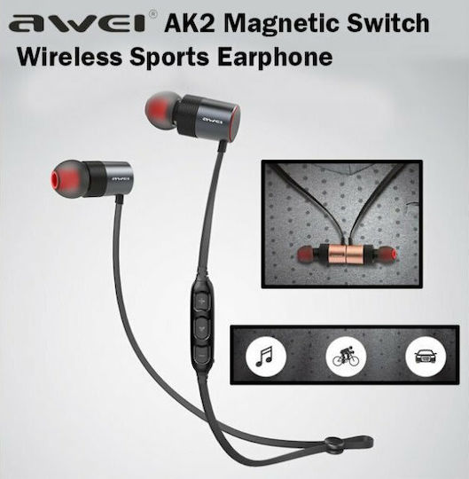 Awei AK2 In-ear Bluetooth Handsfree Ακουστικά με Αντοχή στον Ιδρώτα Μαύρα