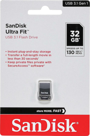 Sandisk Ultra Fit 32GB USB 3.1 Stick Black