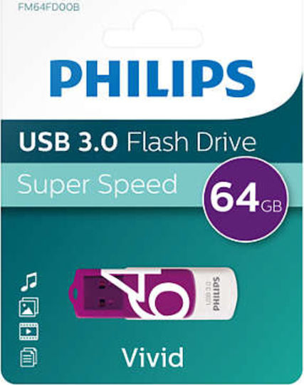 Philips Vivid Edition 64GB USB 3.0 Stick Μωβ