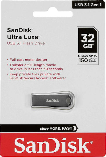 Sandisk Ultra Luxe 32GB USB 3.1 Stick Ασημί