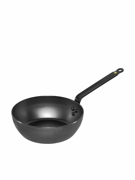 De Buyer Mineral B Country Wok από Ανθρακούχο Χάλυβα Dark Grey 24cm