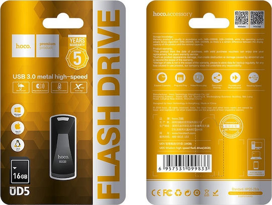 Hoco UD5 Wisdom 16GB USB 3.0 Stick Γκρι