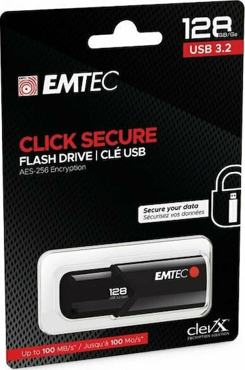 Emtec Click Secure 128GB USB 3.2 Stick Μαύρο
