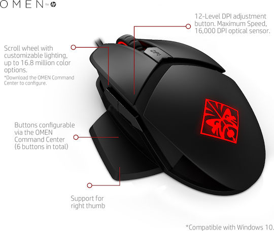 HP Reactor RGB Gaming Ποντίκι 16000 DPI Μαύρο