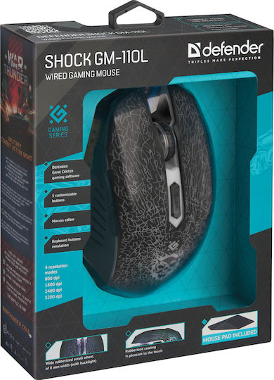 Defender Shock GM-110L RGB Gaming Ποντίκι 3200 DPI Μαύρο