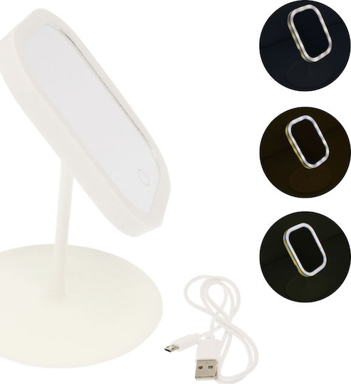 Andowl Makeup Mirror Tabletop with Light 14.4x15.3cm White