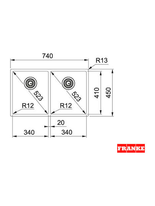 Franke Box Bbx 220 34-34/120 34-34 3270430300 Drop-In Spüle Inox Satiniert B74xT45cm Silber