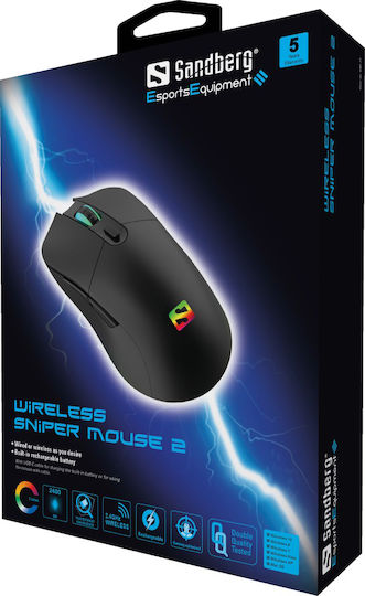 Sandberg Sniper Mouse 2 Ασύρματο RGB Gaming Ποντίκι Μαύρο