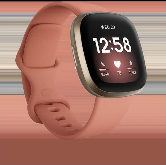 Fitbit Versa 3 Waterproof Smartwatch with Heart Rate Monitor (Pink Clay/Soft Gold Aluminum)