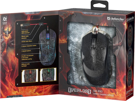 Defender Overlord GM-890 RGB Gaming Ποντίκι 3200 DPI Μαύρο
