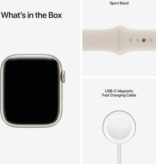 Apple Watch Series 7 Aluminium 45mm Waterproof with Heart Rate Monitor (Starlight)