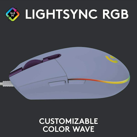 Logitech G203 LightSync RGB Геймърска Мишка 8000 DPI Лилав