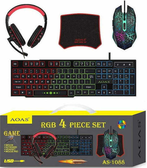 Aoas AS-1088 Σετ Gaming Πληκτρολόγιο με RGB φωτισμό & Ποντίκι (Αγγλικό US)