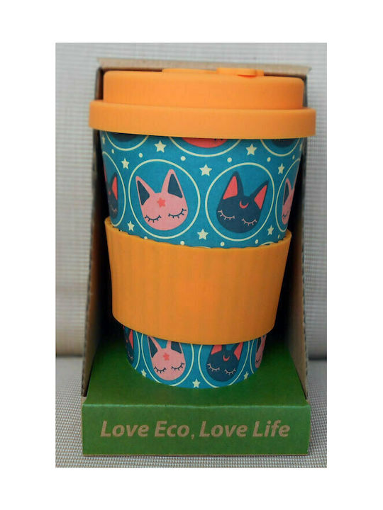 Spacecow Star Cats Becher Bamboo mit Deckel Mehrfarbig 400ml