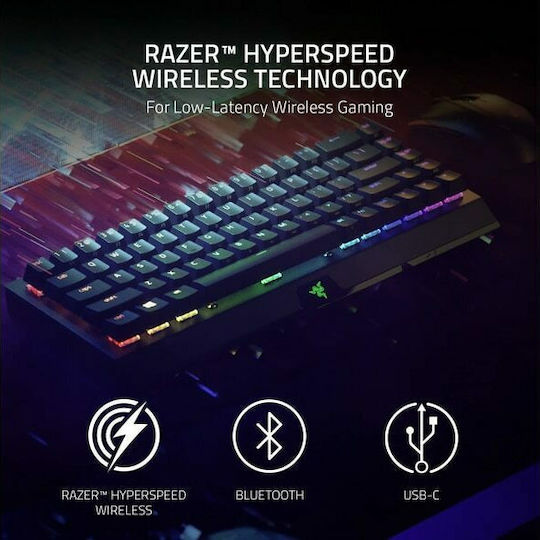 Razer BlackWidow V3 Mini Безжичен Гейминг Механична Клавиатура 65% с Зелен Razer суичове и RGB подсветка (Английски US) Черен