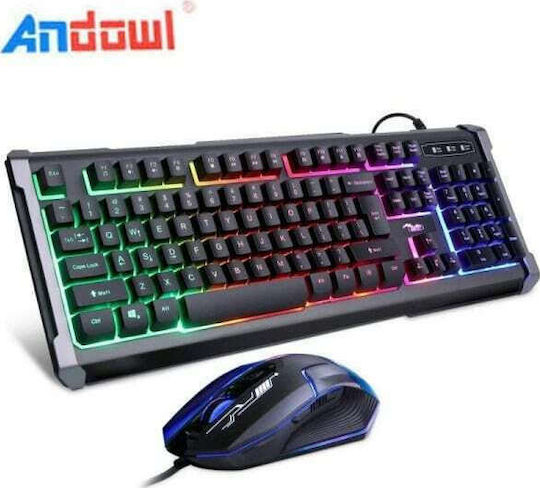 Andowl Q-803 Σετ Gaming Πληκτρολόγιο με RGB φωτισμό & Ποντίκι (Αγγλικό US) Γκρι