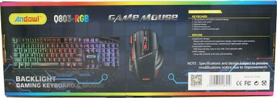 Andowl Q-803 Σετ Gaming Πληκτρολόγιο με RGB φωτισμό & Ποντίκι (Αγγλικό US) Γκρι