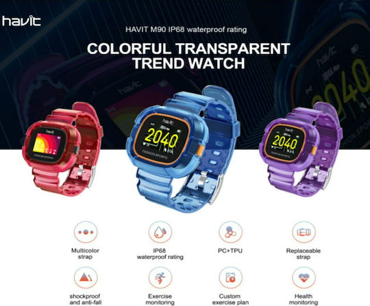 Havit M90 Smartwatch με Παλμογράφο (Κόκκινο)