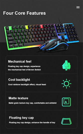T-Wolf TF230 Gaming-Tastaturen Set mit RGB-Beleuchtung und Maus (Englisch UK)