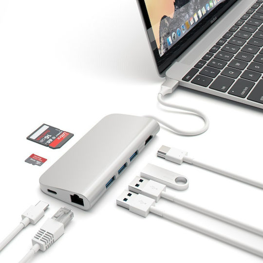 Satechi USB-C Docking Station με HDMI 4K PD Ethernet Ασημί (ST-TCMA2S)