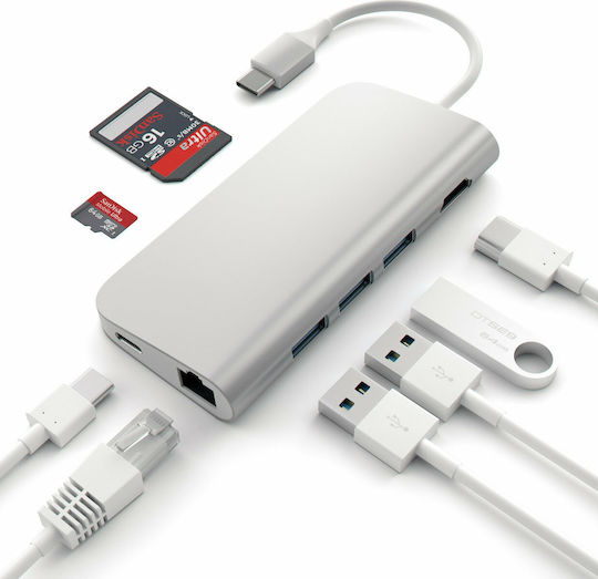 Satechi USB-C Docking Station με HDMI 4K PD Ethernet Ασημί (ST-TCMA2S)