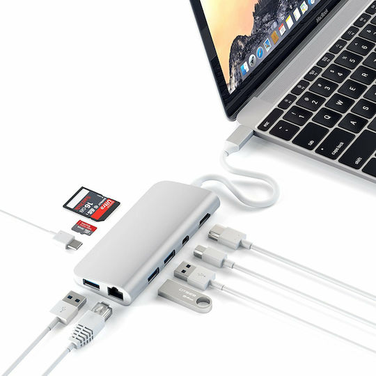 Satechi USB-C Docking Station with HDMI 4K PD Ethernet Silver (ST-TCMM8PAS)
